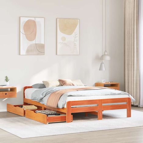 Cama sin colchón madera maciza de pino marrón cera 160x200 cm vidaXL (1/5)