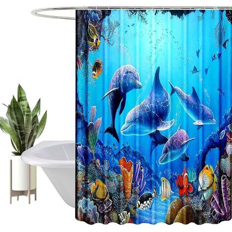 DEESSE SHOP - Rideau de douche en tissu polyester résistant imperméable à l'eau, motif de peinture numérique 3D pour cabine de douche, rideaux de salle de bain avec 12 crochets PCS (180 x 180 cm, daup (1/5)