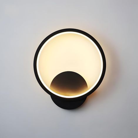 Applique Murale Intérieure LED,12W 1400LM Lampe Murale Ronde 3000K/4000K/6000K,Luminaire mural Interieur pour Salon Chambre Escalier Couloir,Noir 110-240V [Classe énergétique E]