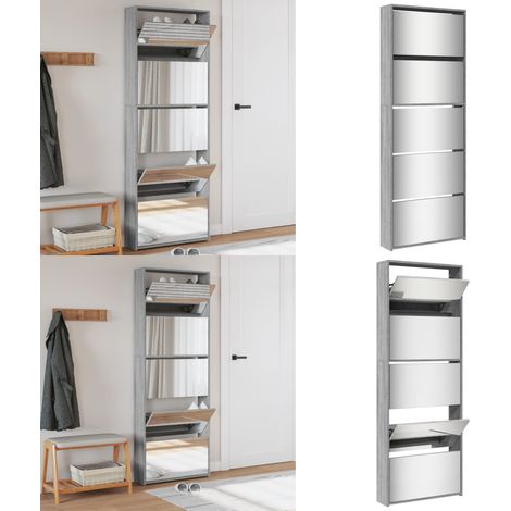 vidaXL Schuhschrank mit Spiegel 5 Fächer Grau Sonoma 63x17x169,5 cm (1/5)