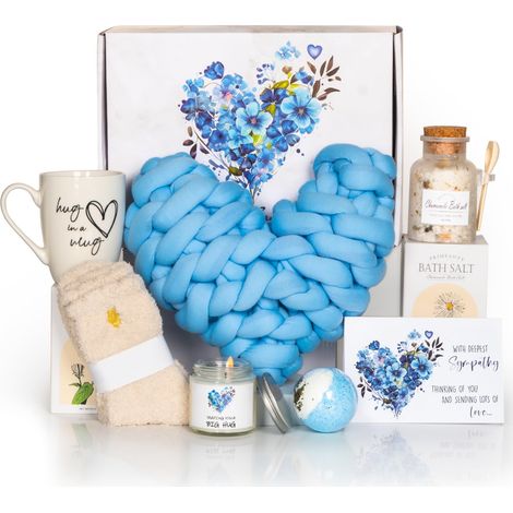 Paniers cadeaux de condoléances pour deuil – Boîte « Sorry for Your Loss Thinking of You » – Emballage de soins pour deuil pour femme, homme, ami, en mémoire d'un être cher (oreiller bleu) (1/5)