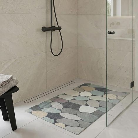 Grand Tapis Douche antidérapant 60x100 cm Tapis de Douche antidérapant de Style Moderne en PVC Doux et Confortable avec Trous de Drainage, Haute perméabilité à l'eau (1/5)