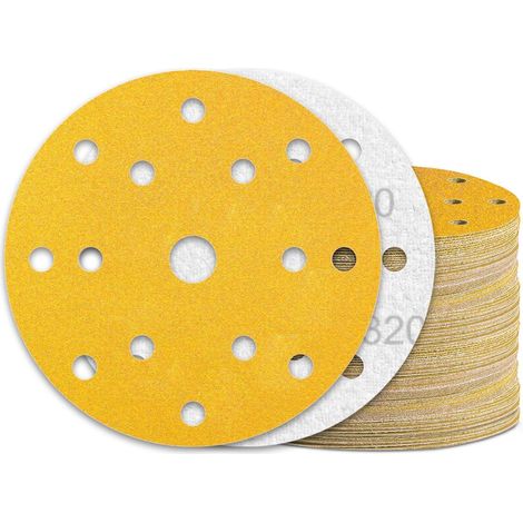 Schleifpapier 150mm 15Loch 15 Loch-Gelb 60 Stück Körnung 320 (1/5)