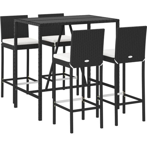 vidaXL Set Bar da Giardino 5 pz con Cuscini in Polyrattan Nero (1/4)