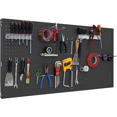 SimonRack Panneau Mural Perforé Porte-Outils avec 25 Crochets – 600x1200x35 mm – Acier Antracite – Simonwork (1/3)