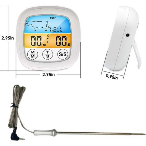 Thermomètre de cuisson électronique blanc avec minuteur, écran couleur tactile et alarme de viande.-AquaForge (1/5)