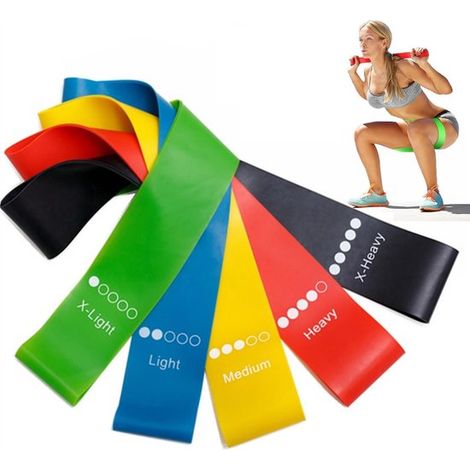 Juego de bandas de resistencia, incluye instrucciones y bolsa de almacenamiento - Juego de 5 bandas de entrenamiento circulares (1/4)