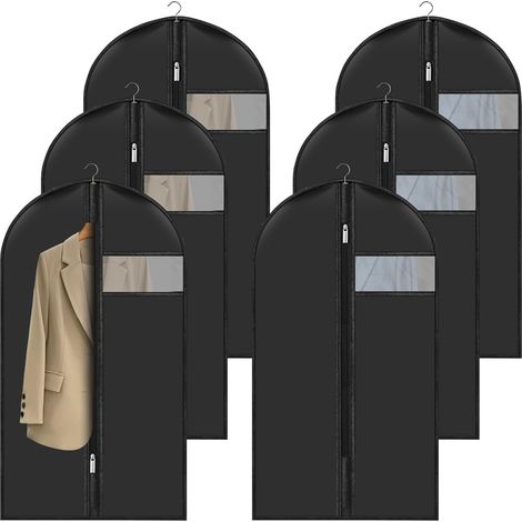 Lot de 6 housses de vêtements 60 x 100 cm, transparentes et résistantes aux poussières, idéales pour manteaux et chemises. (1/5)