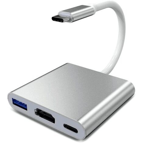 Adaptateur USB C vers HDMI, convertisseur vidéo Type C vers HDMI 4K, adaptateur USB-C vers HDMI avec port USB 3.0/port de charge USB C, adaptateur HDMI Mac, adaptateur multiport AV numérique USB C, ar
