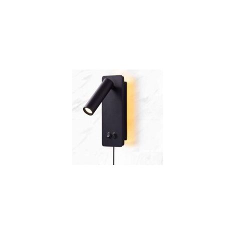 LED-Wandleuchte, Nachttischlampe mit Schalter, Stimmungsleuchte fürs Schlafzimmer (LED 3+10W), schwarz, warmes Licht – Crezuo (1/4)