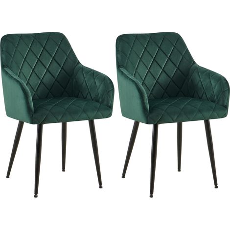 Lote de 2 sillas de comedor Monett terciopelo Verde Metal negro mate