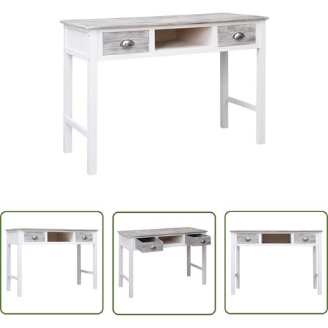 The Living Store Bureau Gris 110x45x76 cm Bois - Bureau En Bois - Bureau Design - Bureau Vintage - Bureau Avec Tiroir - Bureau Gris (1/5)