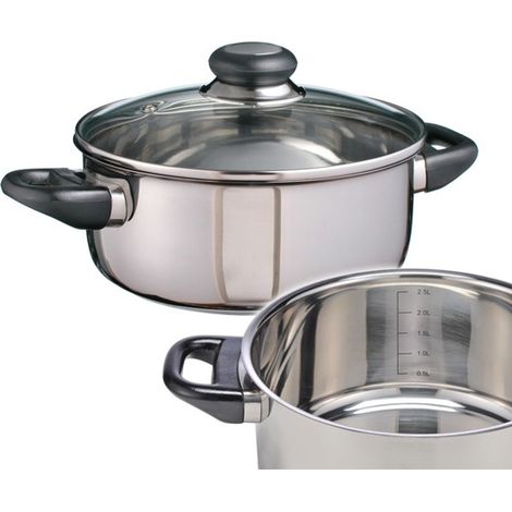 Plat à rôtir en acier inoxydable, cocotte, plat à rôtir, casserole compatible induction avec couvercle en verre, Ø 20 cm