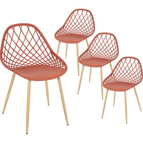Altobuy – Lot de 4 chaises terracotta – Coque arrondie – Piétement en fer aspect bois – Assise polypropylène – Hauteur d'assise 45cm (1/5)
