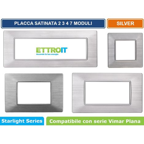 Placca compatibile Vimar Plana 3 moduli plastica colore argento satinato Ettroit EV85315 (1/5)