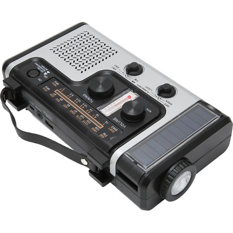 Radio à manivelle LED AM/FM/SW, radio d'urgence extérieure à dynamo solaire avec lampe torche portable et lampe torche intégrée (1/5)