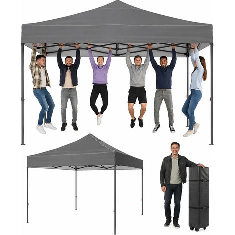 Aoxun Pop Up Gazebo 3m x 3m Waterproof Outdoor Canopy with Wheeled Carrybag,6 Weight Bags, 8 Stakes and 4 Ropes, Heavy Duty Instant Shelter for Garden Party BBQ, Grey (1/5)
