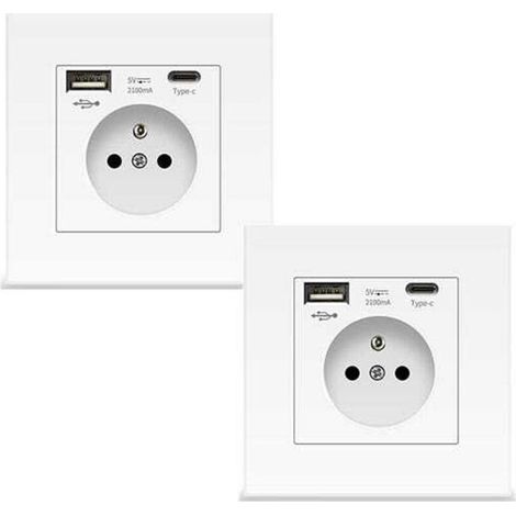 Lot de 2 prises murales blanches avec USB et Type-C 5V 2100mA