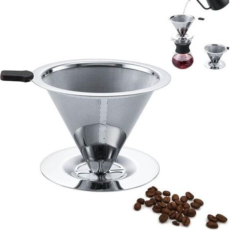 Permanenter Kaffeefilter aus Edelstahl, papierloser Kaffeefilter für die manuelle Kaffeezubereitung, wiederverwendbarer Kaffeefilter (1/5)