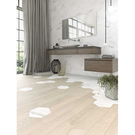 Carrelage grès cérame effet bois 60° CHEVRON WOOD - Chevron 9,8x52,2 cm Chêne blanchi - Naturel - boîte de 0.46 m2 - Gioia Materia (1/5)