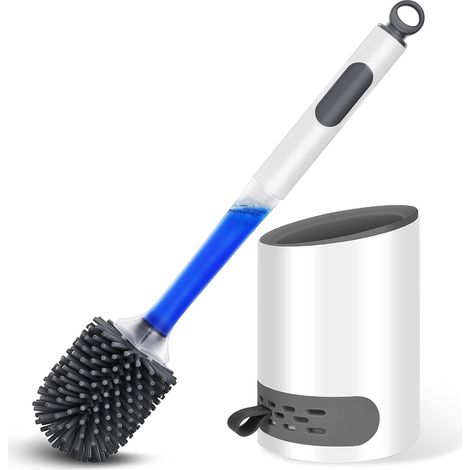 Brosses et Supports en Silicone, Brosse de Nettoyage de Toilettes avec Support à séchage Rapide et poignée antidérapante pour Salle de Bain, 1 pièce, Blanc (1/5)