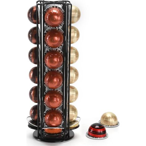 Porte Capsules de Café Compatible avec Vertuo Capsules, Support pour Rangement 28 Dosette de Café, Rotatif à 360° et Antidérapant, Noir. (1/5)