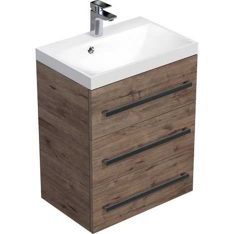 Naturel Meuble de salle de bain avec lavabo Naturel Cube Way 60x76,5x40 cm chêne Wellington (CUBE2603DW) (1/2)