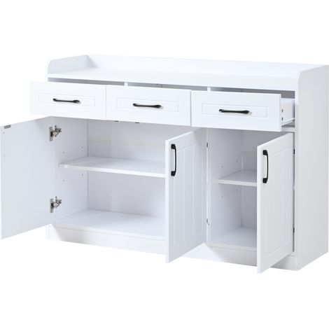 Aparador blanco 120 x 35 x 80 cm con 3 cajones y 3 puertas, en aglomerado (1/5)