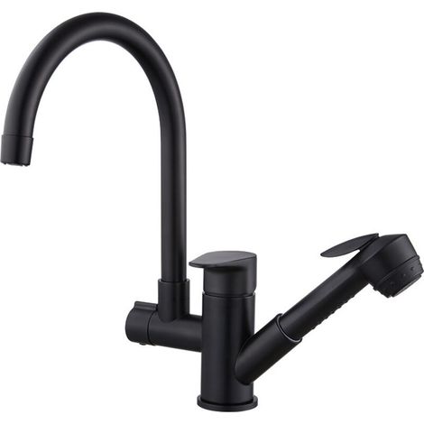 Robinet Cuisine Avec Pistolet à Peinture Extractible Pivotant à 360° Mitigeur Cuisine Noir Mitigeur Evier Cuisine Robinets d’Eau Chaude Et Froide (1/4)