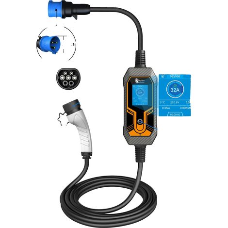EV-Ladegerät, 7kW, 32A, tragbares Ladegerät, IP65, 5m Kabel (1/5)