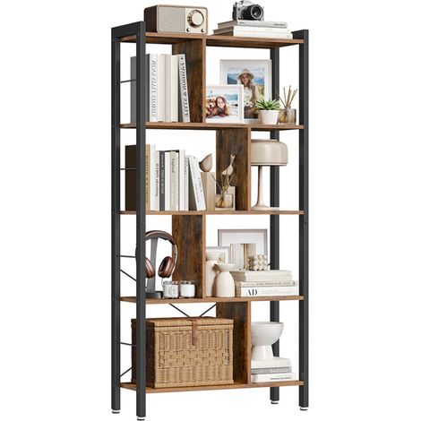 Bibliothèque de style industriel étagère de rangement à 4 niveaux meuble de rangement sur pied pour salon bureau montage facile armature en fer stable style industriel marron foncé lbc12bx b34lbc012b0 (1/3)
