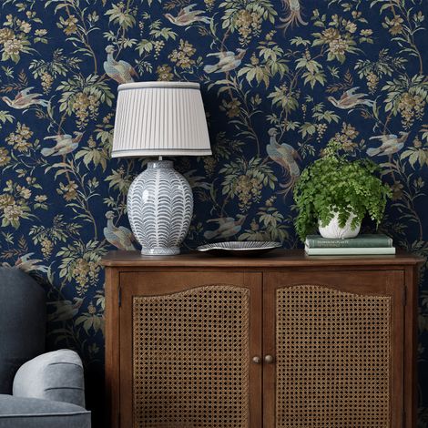Papier peint intissé Laura Ashley Oiseaux majestueux 1005 x 52cm Bleu, vert, ocre