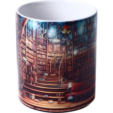 Mug à café en céramique résistante à la chaleur, motif bibliothèque 3D, multifonctionnel, idéal pour la maison, le dortoir ou le bureau (Type 5). (1/5)