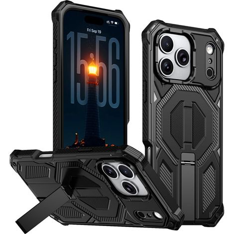 Funda protectora MagSafe con soporte para iPhone 17 Pro Max, color negro. (1/5)