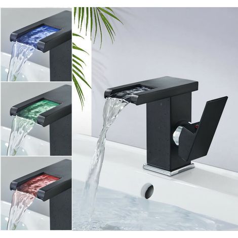 Robinet de lavabo cascade moderne noir à LED, eau chaude et froide, réglable, design minimaliste, durable pour salle de bain,Un ensemble de tuyaux d'eau froids et chauds (1/5)