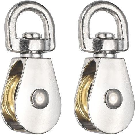 Poulie simple (charge 600 kg) (2 pièces), roue pivotante robuste en alliage de zinc, poulie fixe de levage pour câble métallique, équipement de gym, corde à linge (1/5)