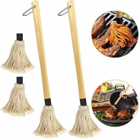 Lot de 2 balais à badigeonner 46 cm Balai à balayer pour barbecue, sauce, grande serpillière professionnelle avec manche en bois (1/4)