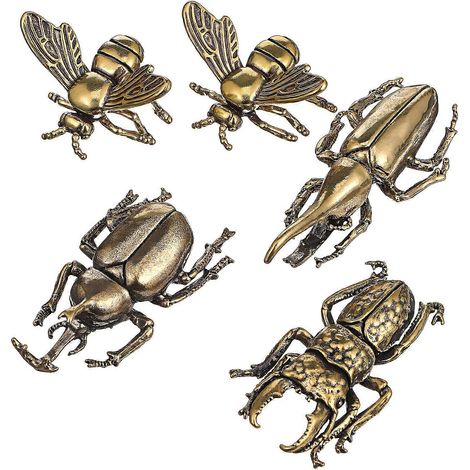 Lot de 5 figurines d'animaux en laiton vintage, abeilles et scarabées, décorations de bureau originales et attrayantes pour la maison. (1/5)