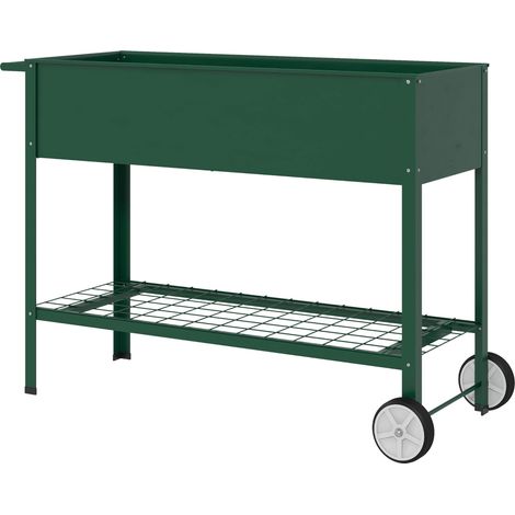 Fioriera da Esterno con Mensola Inferiore Portautensili 109x44x80 cm in Metallo Verde