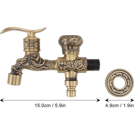 Grifo de lavabo de baño SJLERST de 2 manijas y 1 orificio, de latón antiguo con grabado de dragón frotado con aceite. (1/3)