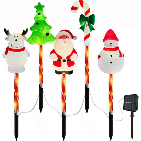 5 pièces lumières solaires Noël allée lumières jardin Noël piquet 8 modes étanches LED décoration extérieure Père (1/5)