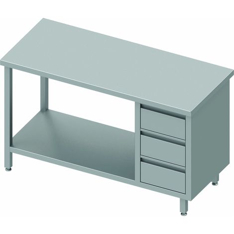Table de Travail Inox - 3 Tiroirs & Etagère - Sans Dosseret - Gamme 800 - Stalgast