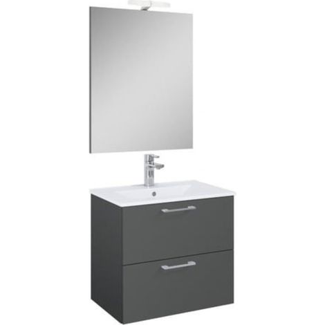 Meuble salle de bains suspendu avec vasque céramique et miroir LED - Ceramia - Lea - 61,5x55x41,7 cm - anthracite - antracit (1/5)