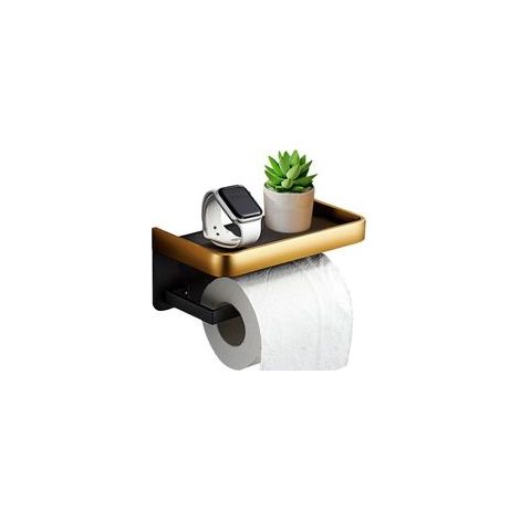 Soporte de papel higiénico de pared, dispensador autoadhesivo con estante, 2 opciones de montaje (adhesivo o tornillo), para baño y cocina.