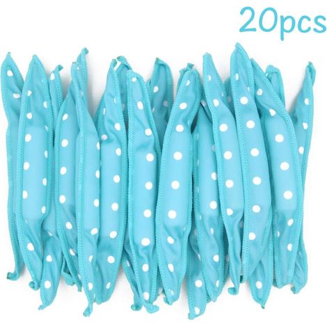 Lot de 20 fers à friser en mousse, motif à pois bleus flexibles, outils de coiffure à faire soi-même, fers à friser en éponge douce pour dormir, un cadeau idéal pour les femmes et les filles. (1/5)