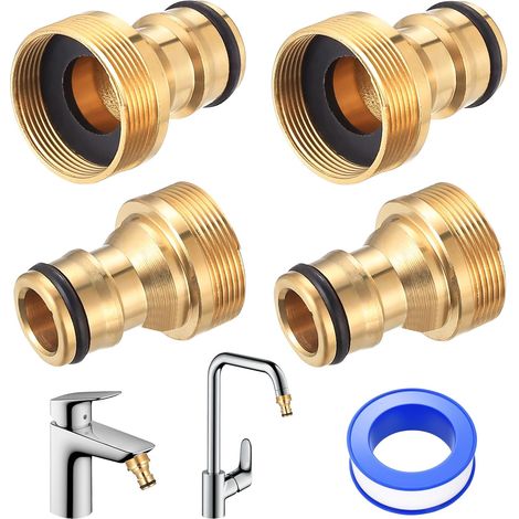 4 pièces de raccord universel pour robinet de cuisine, adaptateur de raccord rapide en laiton, ensemble d'adaptateurs de tuyau pour raccord de tuyau de jardin Gardena, 1/2 pouce et 3/4 pouce (1/5)