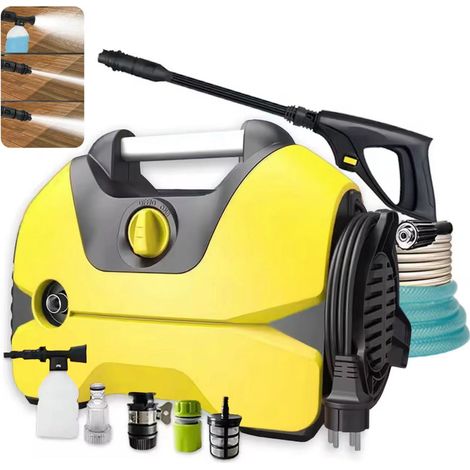 Nettoyeur haute pression électrique, 140 bars, 300 l/h, pompe à eau portable pour voiture, plusieurs modes de débit, jaune (1/5)