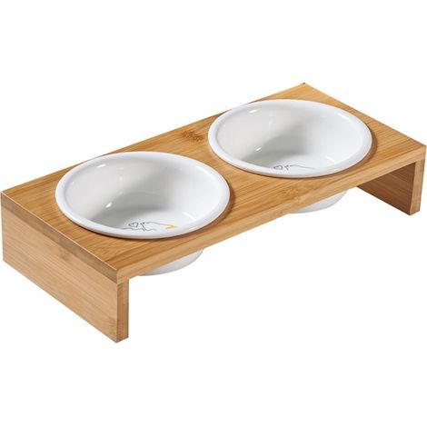 Bol En Céramique - Support En Bambou Incliné À 15° - Pour Chien Et Chat - Hauteur Réglable - Lavable Au Lave-Vaisselle - Lot De 2 (1/5)