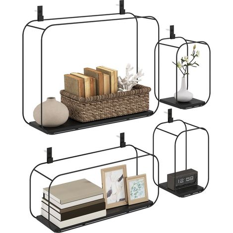 4er-Set industrielle Wandregale, geometrische, schwebende Metallregale, für Wohnzimmer, Schlafzimmer und Büro, schwarz (1/5)