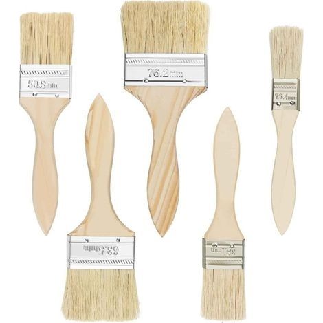 Lot de 5 pinceaux à Peinture, Pinceau Plat à Manche en Bois, Pinceau Brillant, pour Peinture, Peinture à l'huile, Teinture, pour clôtures, décoration, Peinture (25,4/38,1/50,8/63,5/76,2 mm) (1/5)